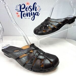 Born Dark Brown Leather Boho Fisherman Sandals Slip-On Comfort Artisan Chic, 6